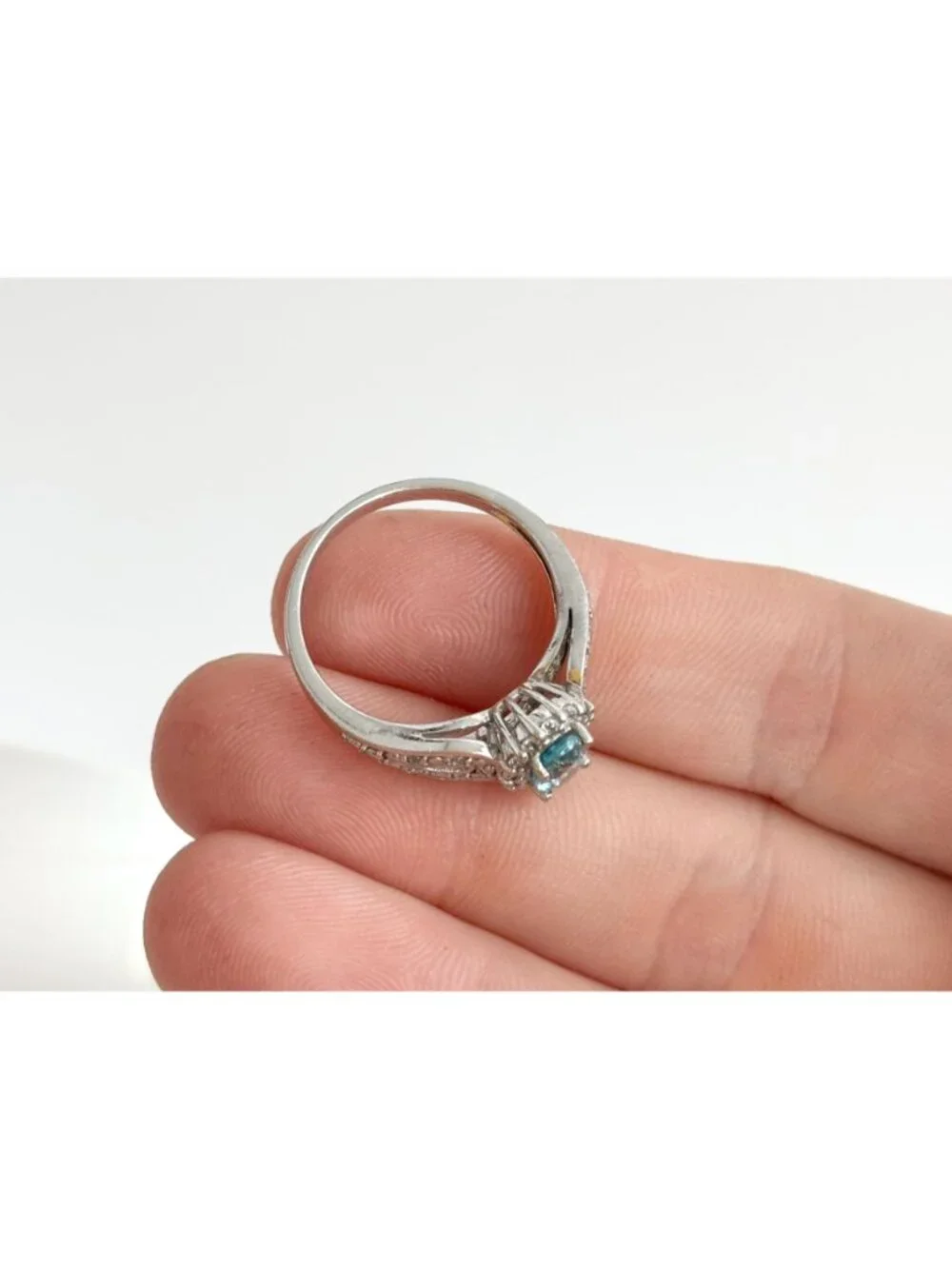 Blue Topaz Halo Style Multi Gemstone Sterling Silver 925 Vintage Ring - sz 8